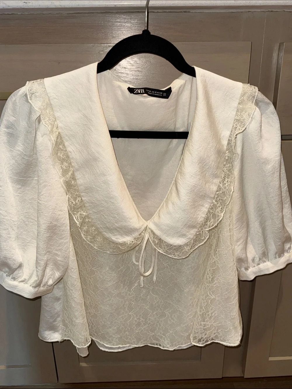 Zara Cream Lace Collar Blouse with Tie